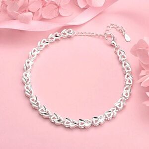 925 Sterling Silver Frosted Link Bracelet Adjustable Classic Faceted Fashion New